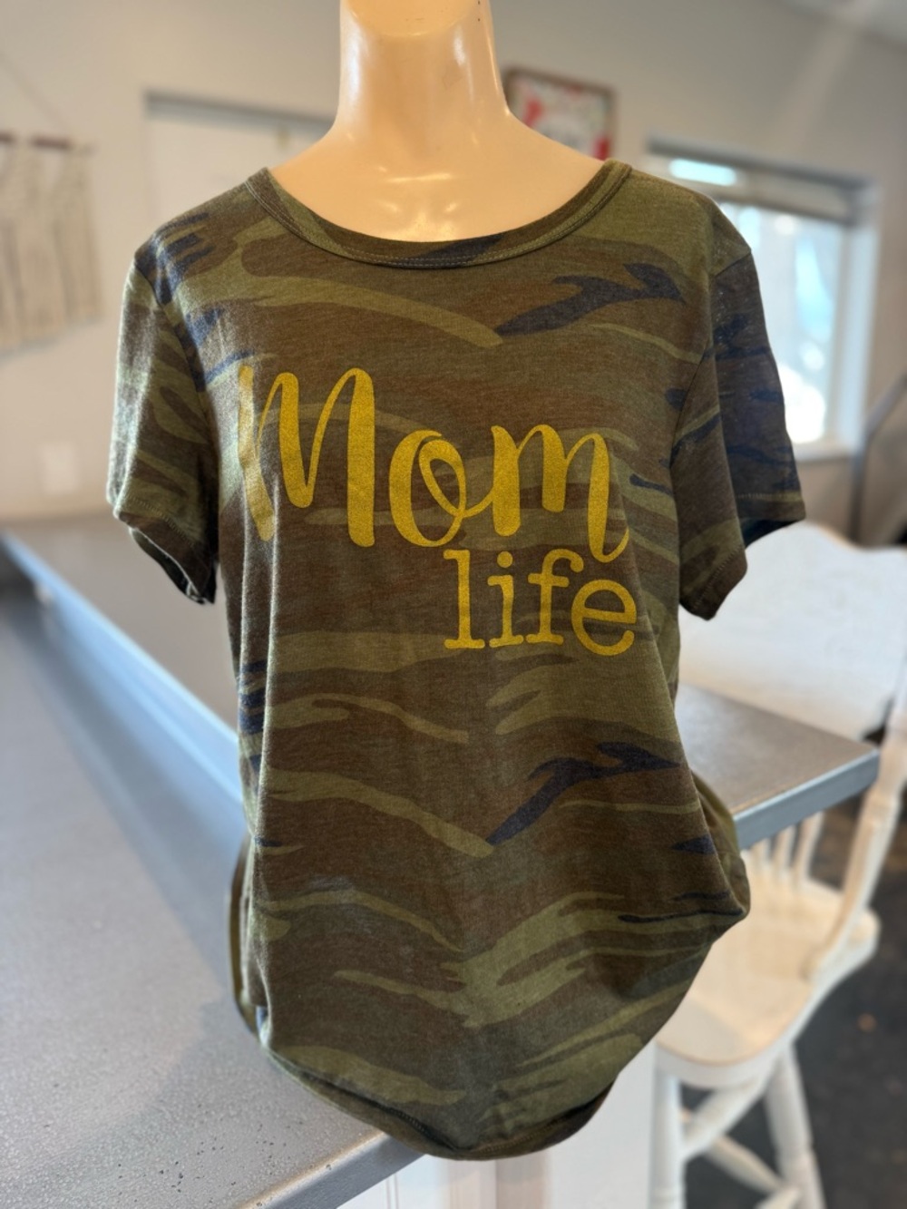 Alternative Kids' Camo Tee in Olive with Yellow Script